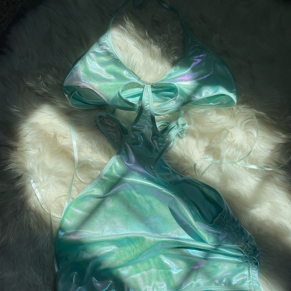 Iridescent Halter Cut-Out Mini Dress